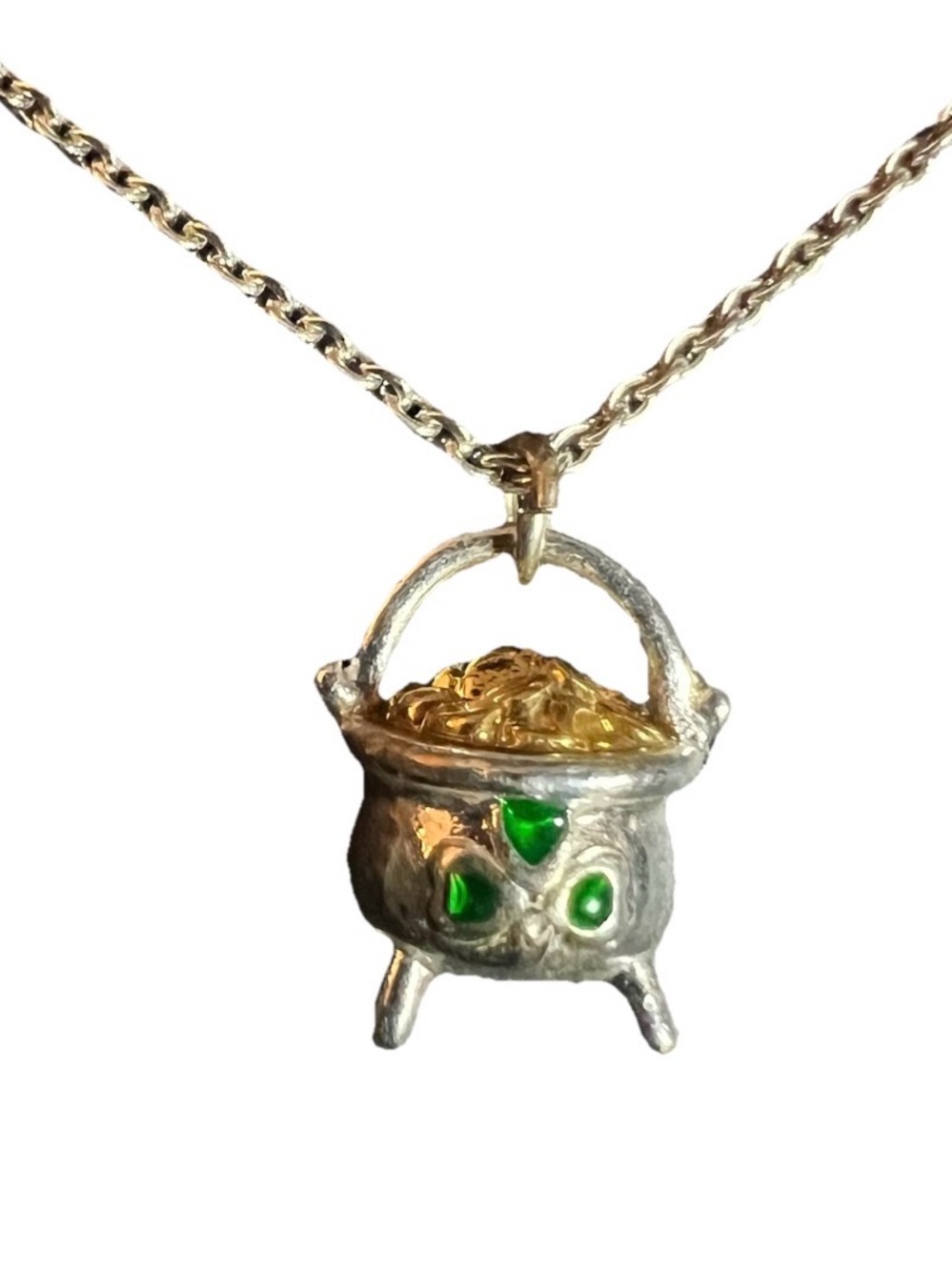 Vtg Avon Pot of Gold Silver Tone Stamped Pendant 17in Necklace